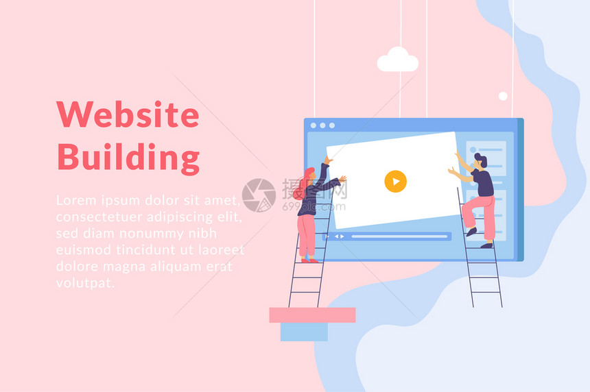 網(wǎng)頁(yè)開(kāi)發(fā)平背景與成掛電腦屏幕窗口的人梯子文本矢量插圖